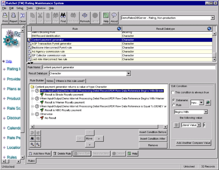 Ratchet Rater  panel defining the payments and charges from a content-based transaction